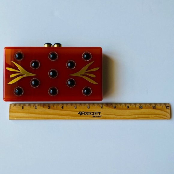 RARE Thalé Blanc Women's Red with Black Pearls Morning Dew Luxe Clutch ($2500) - Picture 11 of 12